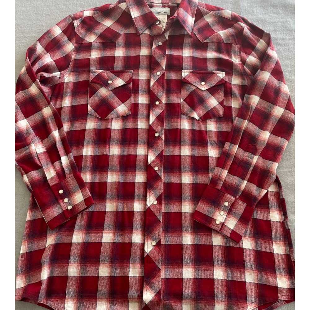 Wrangler Wrancher Mens Red Plaid Western Snap Flannel Shirt‎ XLT Tall 112323796